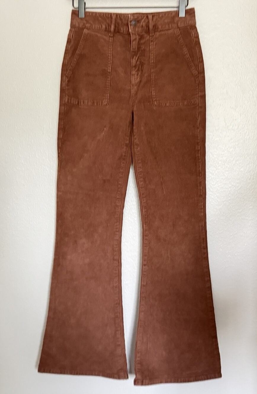 American Eagle Pants Womens Size 2 Brown Corduroy Stretch Flare Leg High Rise